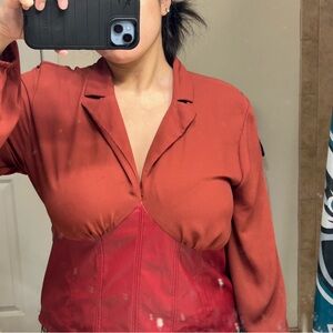 Rust Red Long Sleeve Top with faux leather